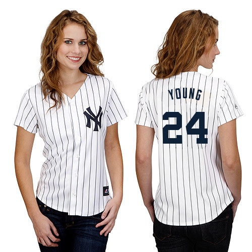 Chris Young #24 mlb Jersey-New York Yankees Women's Authentic Home White Baseball Jersey - Click Image to Close